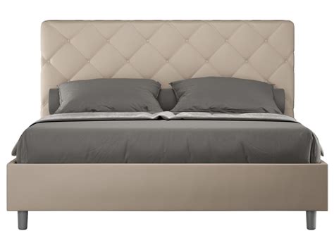 Letto Con Rete Imbottito 160x200 Similpelle Tortora Priya