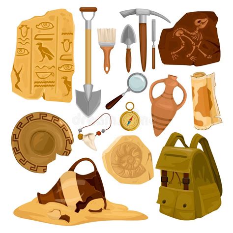 Ancient Artifacts Icon Set Stock Vector Illustration Of Archaeological