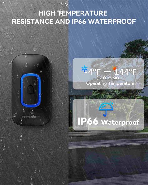 TECKNET Wireless Doorbell with RGB Light, Battery Powered IP66 Waterpr