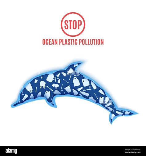 Dolphin Inside Plastic Waste In Paper Cut Style Poster Design Template