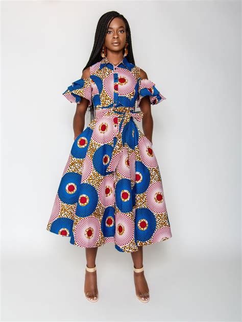 Ajoke Cold Shoulder African Midi Dress Pink Tribe Of Dumo Dresses