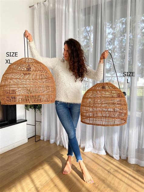 Fait La Main Rotin Lampe Wicker Lampe Boho Style Abat Jour Etsy