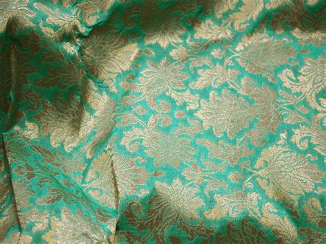 Buy Silk Brocade Fabric In Sea Green And Gold With Motifs Indian Silk