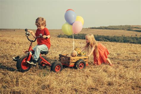 Little Girl and Boy Smiling. Beautiful Fun Day for Cute Friends in ...