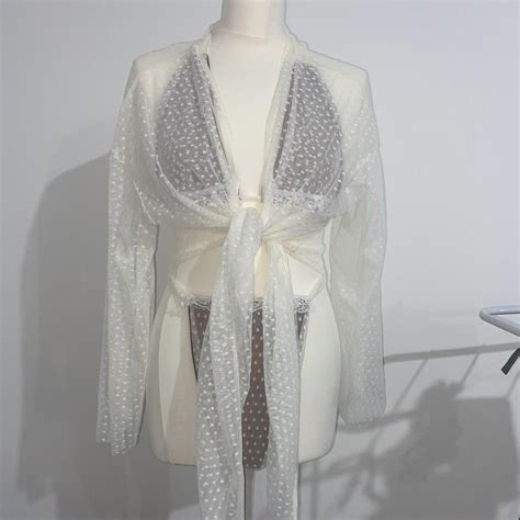 Nude And White Mesh Bikini Fully Lined Sample Sale Depop