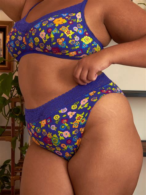 Cotton Essentials Lace Trim High Leg Bikini Panty In Multi Purple