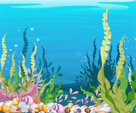 an underwater scene with seaweed and seashells royalty photo - illustration stock illustrations