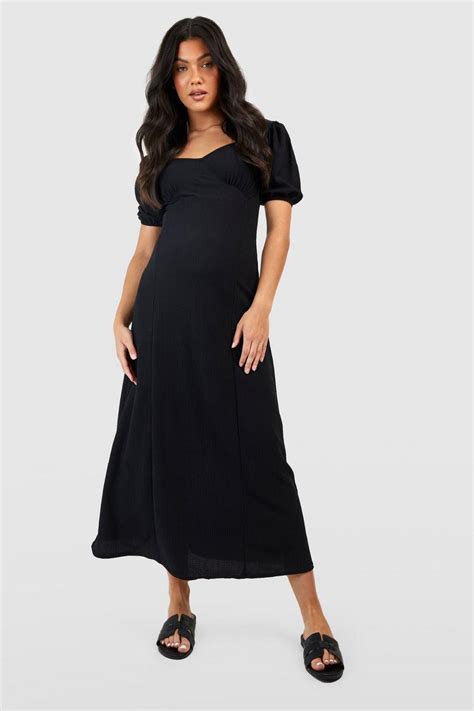 Maternity Textured Puff Sleeve Midi Dress Boohoo Usa