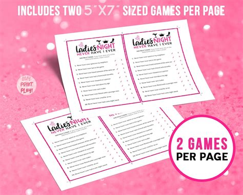 Ladies Night Games Never Have I Ever Printable Game Etsy