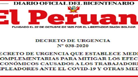 Decreto De Urgencia Nº 038 2020 Noticias Dirección Regional De