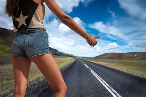Hitchhiking Stock Image Image Of Stop Route Brunette