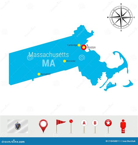 Mapa Vectorial De Massachusetts Aislado En Blanco Alta Silueta