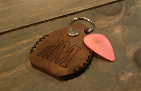 Genuine Leather Guitar Pick Holder Keychain Personalized