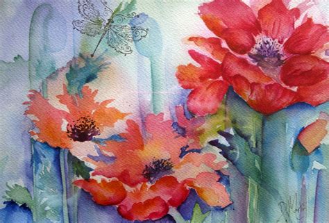 original watercolor floral painting poppies  colorado watercolor artist donna  martin