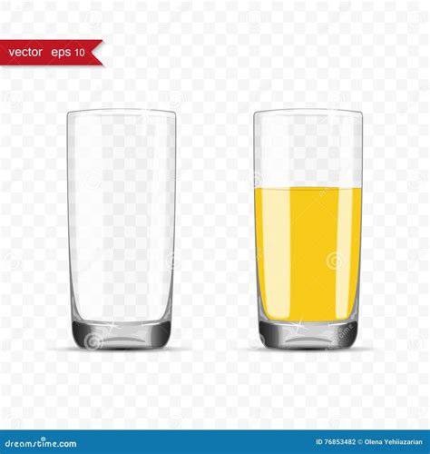 Empty And Full Glasses Of Juice Cup With Shadow Stock Vector