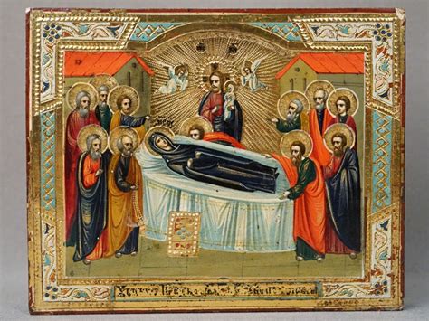 Икона «Успение Пресвятой Богородицы», дерево, смешанная техника ...