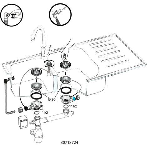 Bonde ø90 pour évier 2 bacs plastique et métal avec trop plein