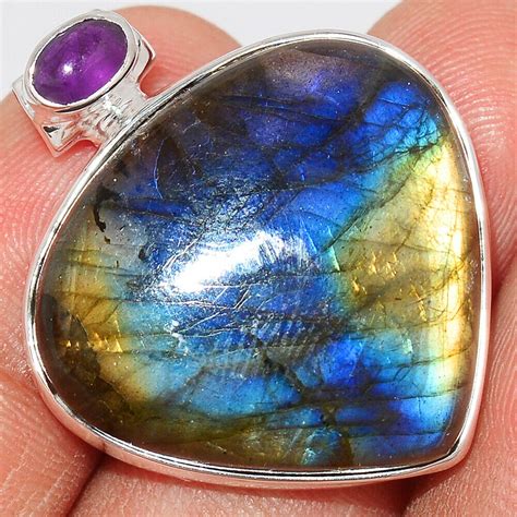 Pendentif Labradorite Améthyste Monture argent 925 ref 6214