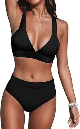 Cupshe Damen Bikini Set V Ausschnitt High Waist Breite Tr Ger Bademode