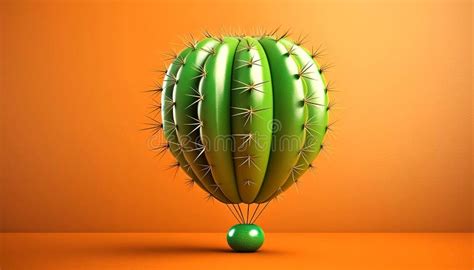 Cactus Shaped Hot Air Balloon Isolated On Yellow Orange Background Generative Ai Stock