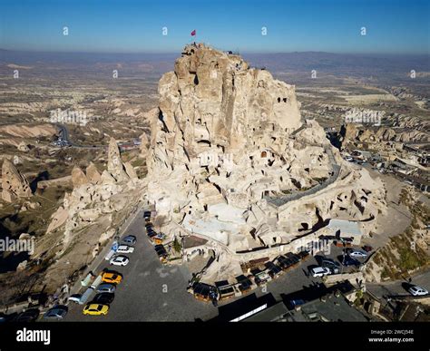 Aerial Drone View Of The Uchisar Castle In Cappadocia Turkey This