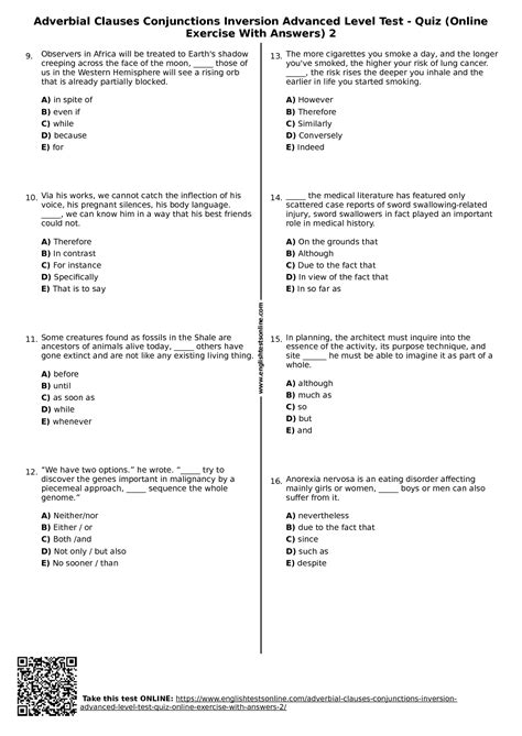 Solution Adverbial Clauses Conjunctions Inversion Advanced Level