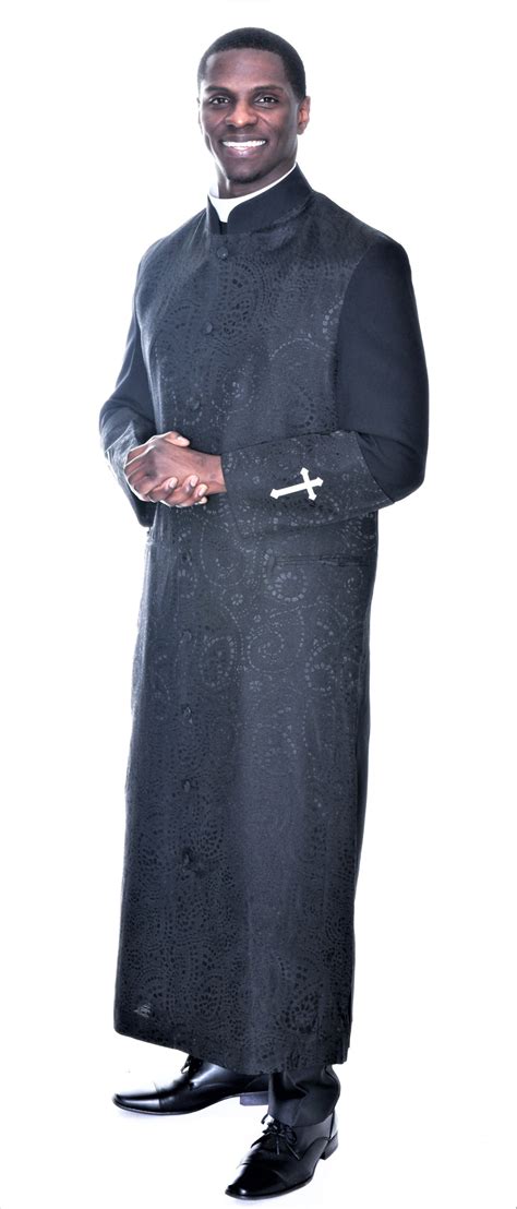 Gershon Clergy Robe For Men In Black Elegant Brocade Pattern Design