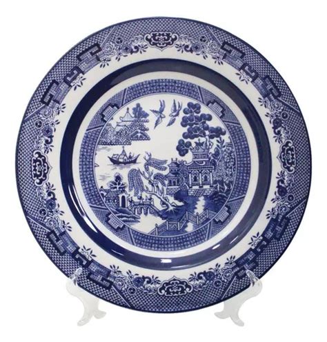 Plato Decorativo De Porcelana De Sauce Azul Flamenco Con Soporte