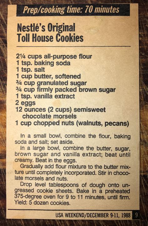 Printable Toll House Cookie Recipe