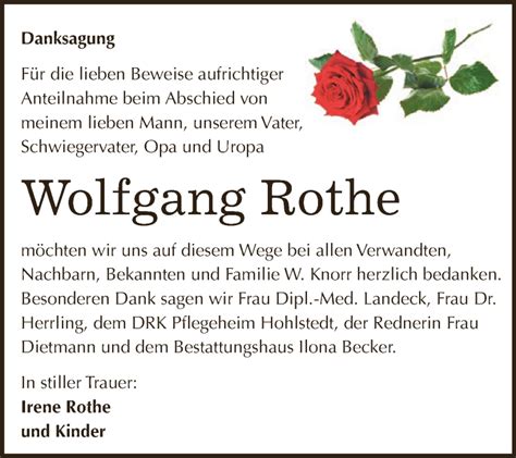 Traueranzeigen Von Wolfgang Rothe Abschied Nehmen De