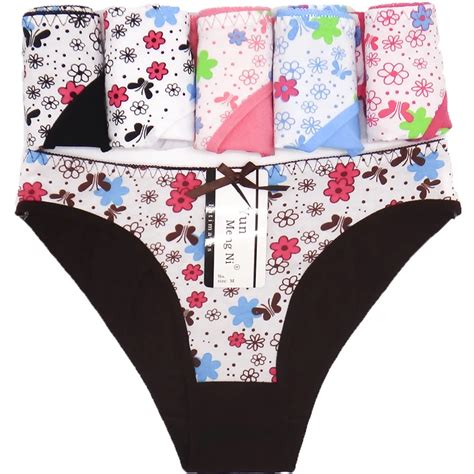 Pack Of 12 Flora Print Cotton Lady Bikini Panties Women Underwear Girl