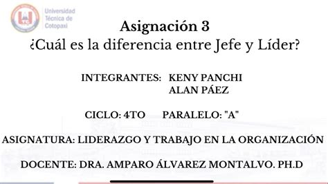 Asignación 3 Cuál es la diferencia entre Jefe y Líder YouTube