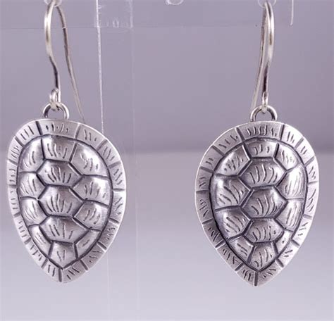 Sterling Silver Turtle Shell Navajo Earrings Dangle Style Handmade By