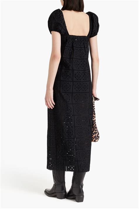 Ganni Broderie Anglaise Cotton Midi Dress The Outnet