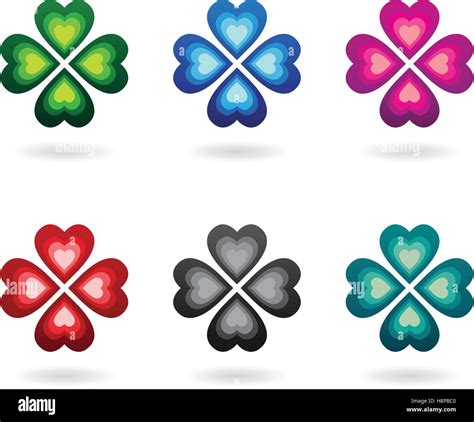 Vector Illustration Of Abstract Heart Shaped Four Leaf Clover Isolated