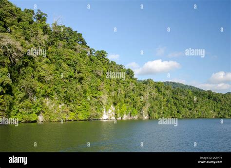 Guatemala, Rio Dulce National Park.Entering the impressive Rio Dulce ...