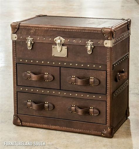 Curations Limited Small Vintage Leather Storage Trunk Chest Fabric Decor Storage Trunk Furniture