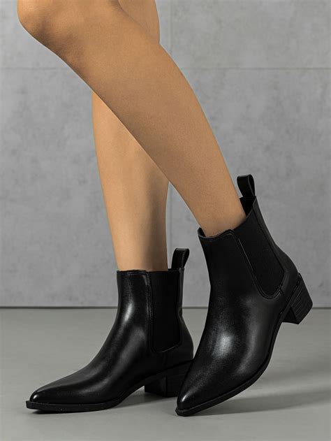 Botas Chelsea Minimalista Ponta do pé Salto Grosso Heeled chelsea