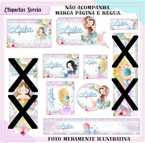 Cartela De Adesivos Personalizados No Tema Sereia No Elo7 Artes