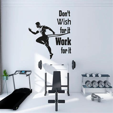 Motivational Gym Fitness Wall Decals With Sportsman Drawing Running