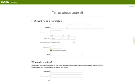 Fidelity Roth IRA: Personal information