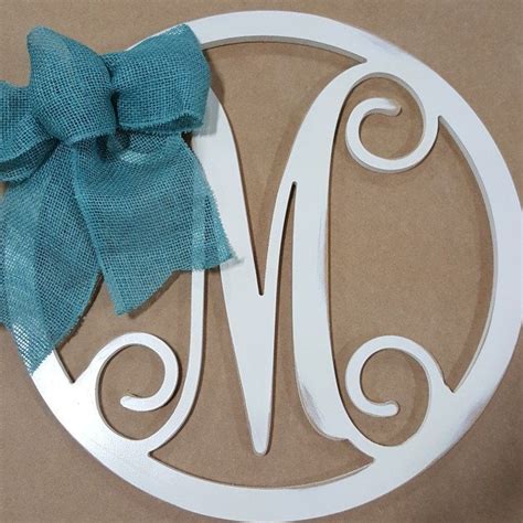 Wooden Monogram Door Hanger Wreath Circle Script Initial Etsy