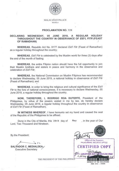 Malacañang: JUST IN: Malacañang declares June 5 as holiday in ... 