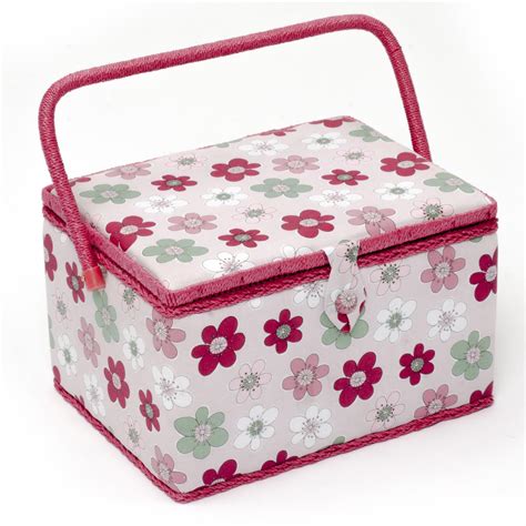 Large Sewing Box Fabric Sewing Basket Handle And Tray Summer Flowers