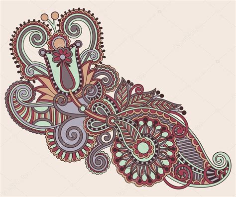 Original Hand Draw Line Art Ornate Flower Design Ukrainian Trad Stock Vector Image By