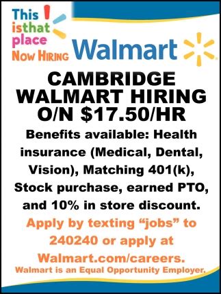 Cambridge Walmart Hiring O/N $17.50/Hr, Cambridge Walmart, Cambridge, MN