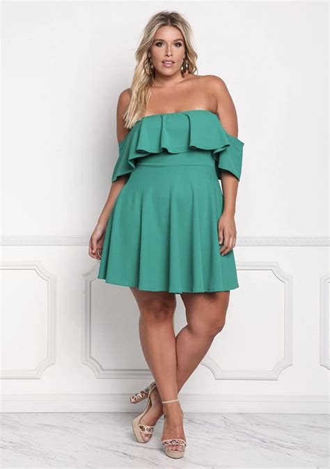 Off Shoulder Ruffle Mini Plus Size Swing Dress