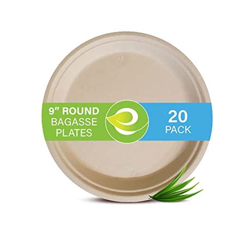 Eco Soul Compostable Disposable Bagasse Paper Plates Heavy Duty