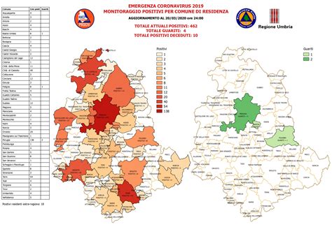 Mappa contagi Umbria per residenza al 20 marzo - UmbriaON