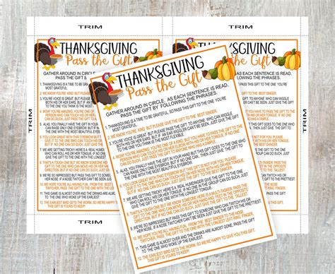 Thanksgiving Game Printable Thanksgiving Pass The T Etsy